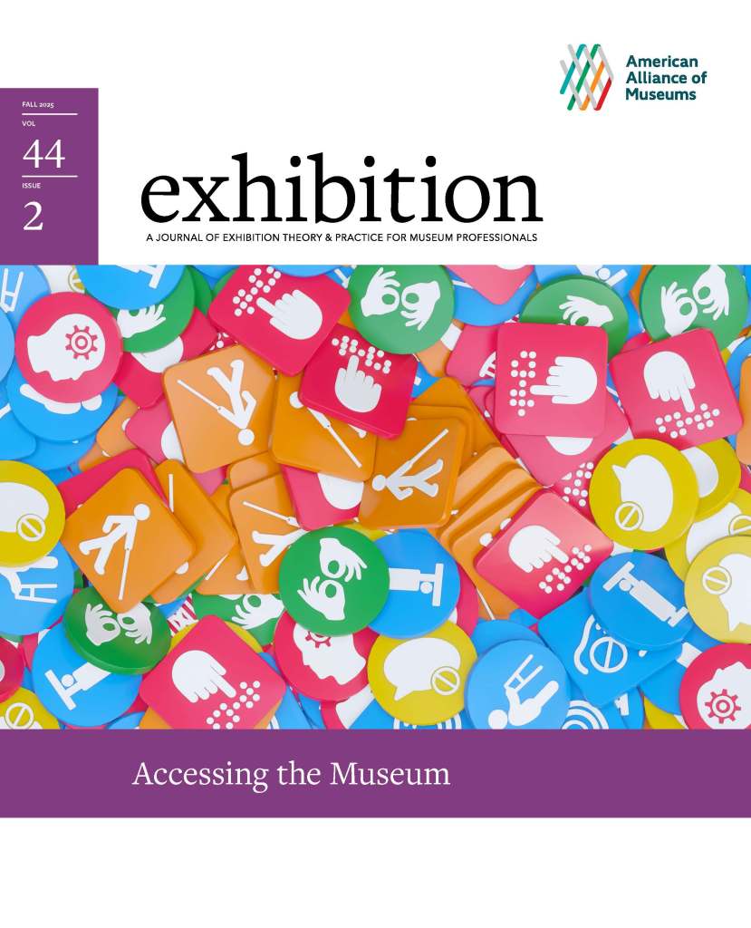 Cover image of exhibition journal with the theme, "Accessing Museums." A variety of accessibility related icons are set as the cover image. 