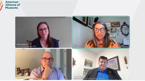 Screenshot of the four speakers from the Insights into Making Museum Career Moves webinar.
