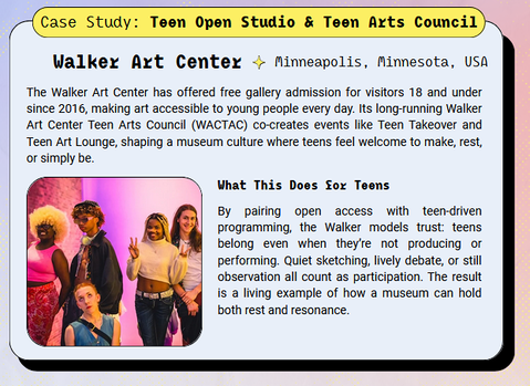 Case study about the Walker Art Center in Minneapolis. They offer free admission to those under 18.