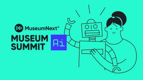 line drawing of a female standing behind a robot