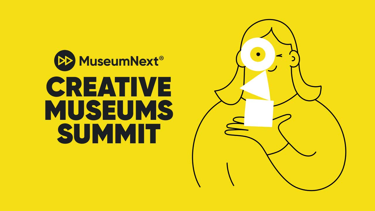 Line drawing of woman holding white shapes in front of her face