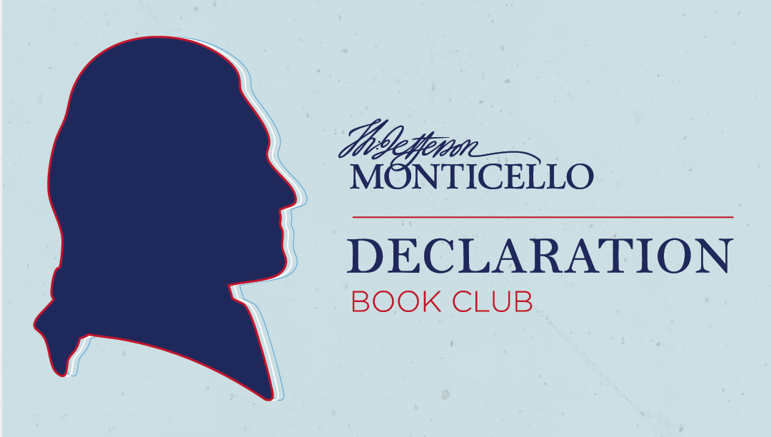 Silhouette of Thomas Jefferson with his signature. Under the signature it reads, "Monticello. Declaration Book Club"