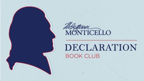 Silhouette of Thomas Jefferson with his signature. Under the signature it reads, "Monticello. Declaration Book Club"