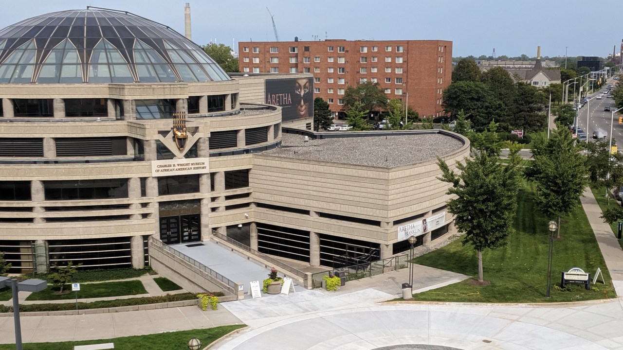 Bird's eye view of the Charles H. Wright Museum of African American History entrance
