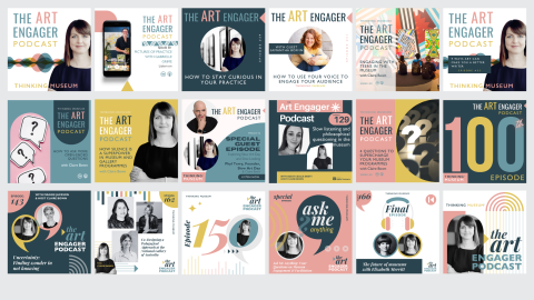 A variety of social media posts with information about The Art Engager podcast.
