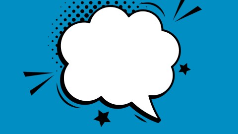 White think-cloud in a cartoon style on a blue background.