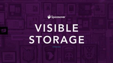 Purple background with Spacesaver logo and Visible Storage written on top.